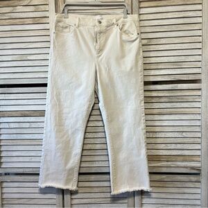 LOFT Cream Cropped Jeans with Raw Hem